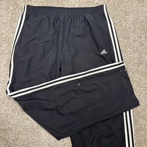 Adidas Mens Black Track Pants White Stripes Athletic Joggers Size XL
